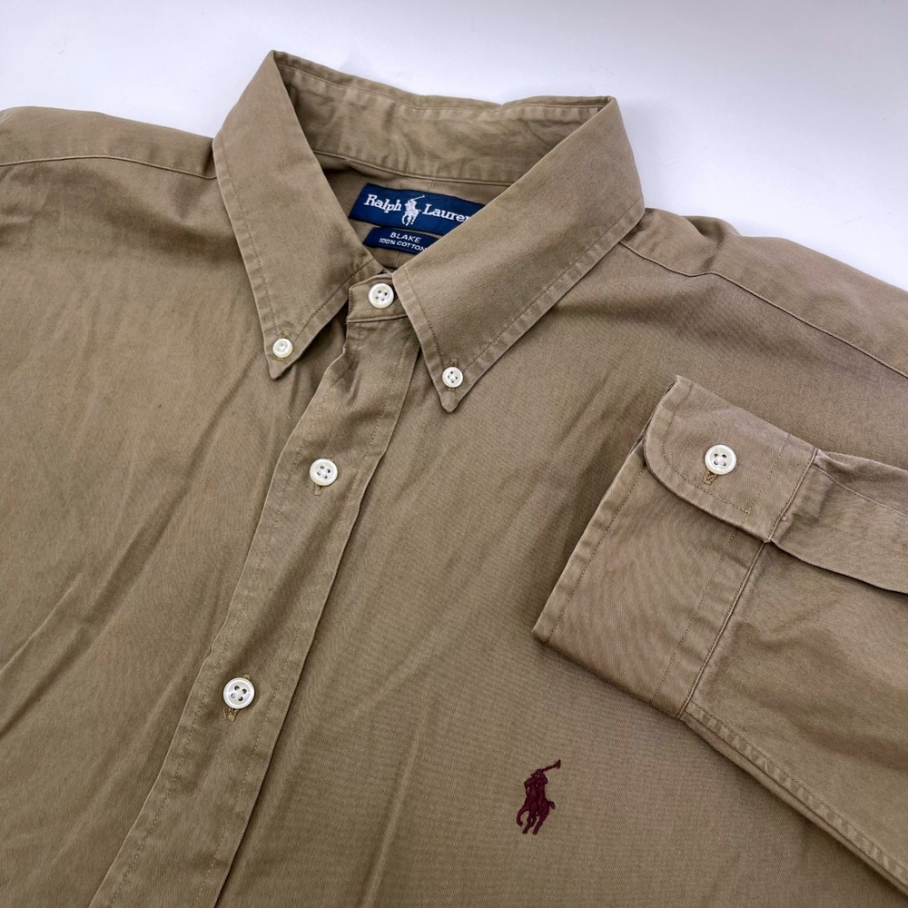 Ralph Lauren Blake Shirt Mens XL Khaki Tan Cotton Twill Button Down Long Sleeve